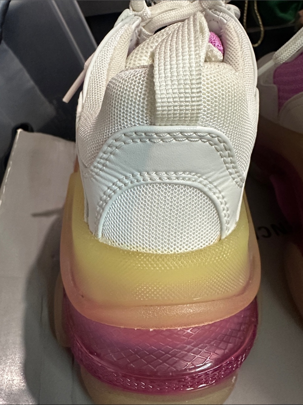 Balenciaga White and Pink Triple S Chunky Sneakers - Picture 15 of 16